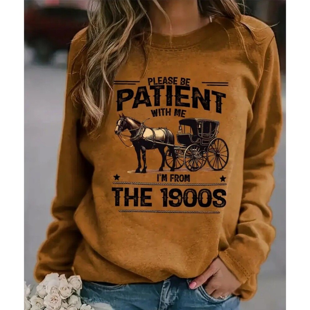 From the 1900's Womens Long Sleeve Shirt Brown Graphic M, L & XL Available